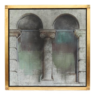 1990 Angel Busca Architectural Artwork Tempera and Oil on Board, One-of-a-Kind For Sale