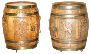 Antique Carved Upcycled Barrel Bars or Side Tables, Set of 2