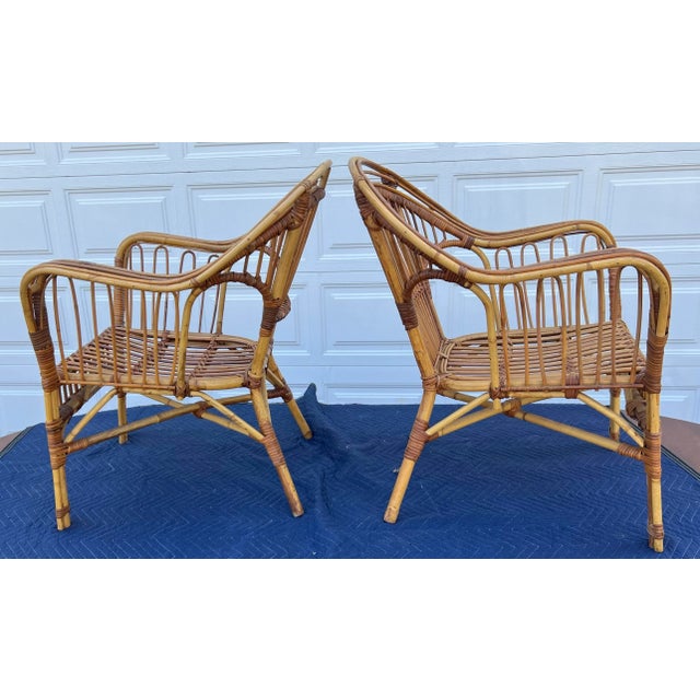 Vintage Coastal Rattan Barrel Lounge Chairs, Pair – Palm Beach Organic Modern Style For Sale In Chicago - Image 6 of 12