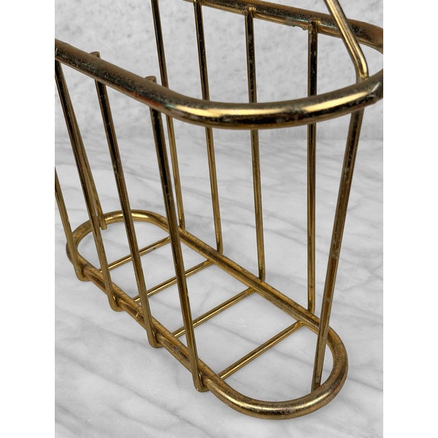 Vintage Hollywood Regency Gold Tubular Magazine Rack Record Stand For Sale - Image 9 of 10