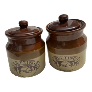 Vintage Matching Cheese, Crock Canisters- Set of 2