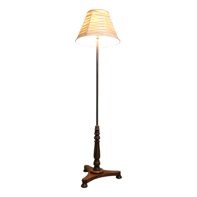 Edwardian Brass and Mahogany Floor Standing Reading Lamp, 1900 For Sale