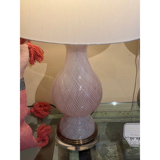 1950s 1950s Pair Hand-Blown “Latticino” Lamps Attributed to Murano For Sale - Image 5 of 5