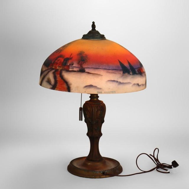 Antique Jefferson Textured Reverse Painted Landscape Table Lamp C1920 For Sale - Image 13 of 14