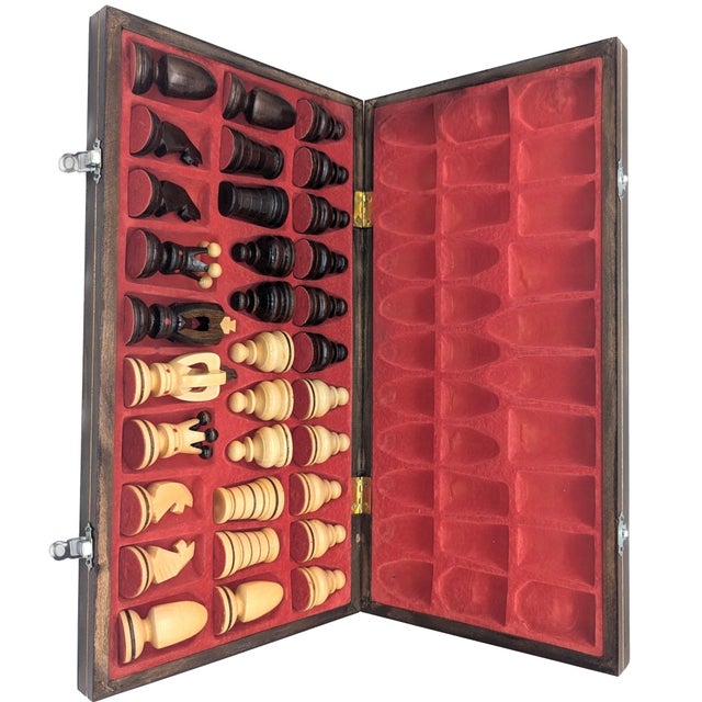 Late 20th Century Vintage Polish Carved Wood Chess Set, 33-Piece Set For Sale - Image 5 of 10