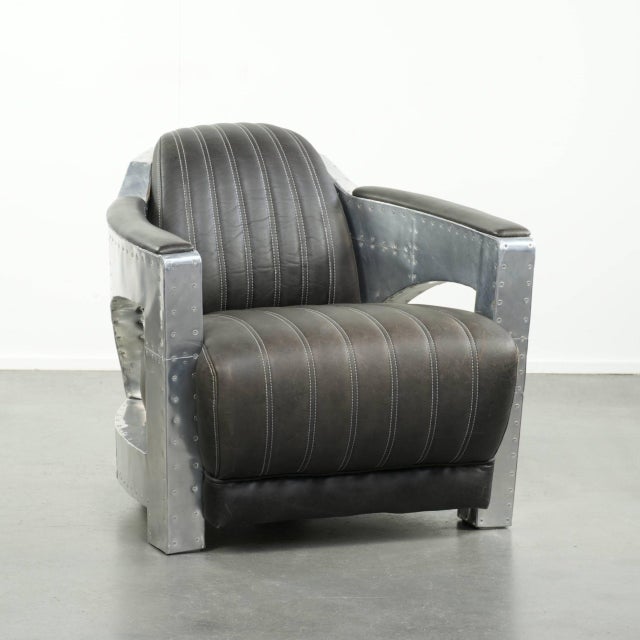Cowhide Aviator Lounge Chair in Leather and Aluminium For Sale - Image 14 of 14