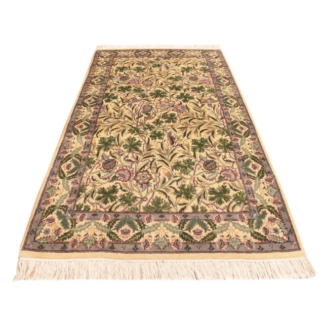1990s Shabby Chic Pak-Persian Beige/Green Wool Rug - 3'2'' X 5'1'' For Sale - Image 5 of 9