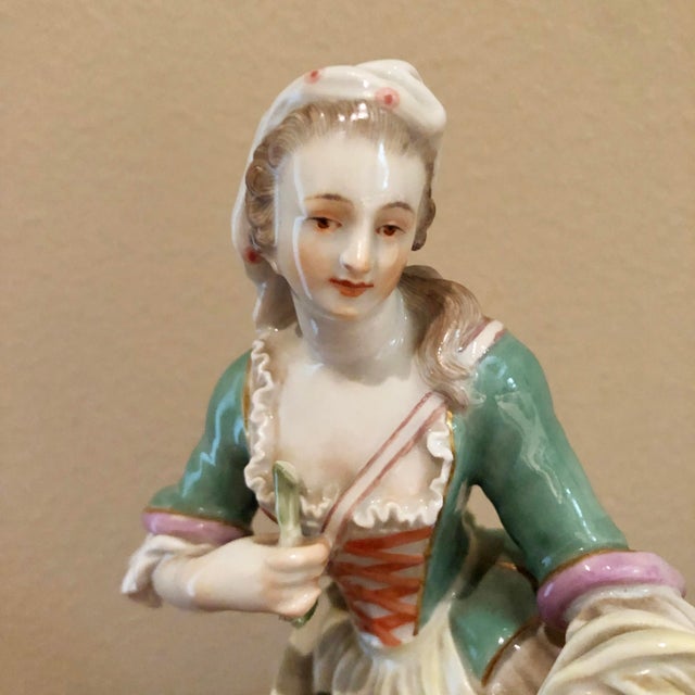 Antique Meissen Porcelain Figurine, Standing Woman With Basket & Dog For Sale - Image 10 of 15