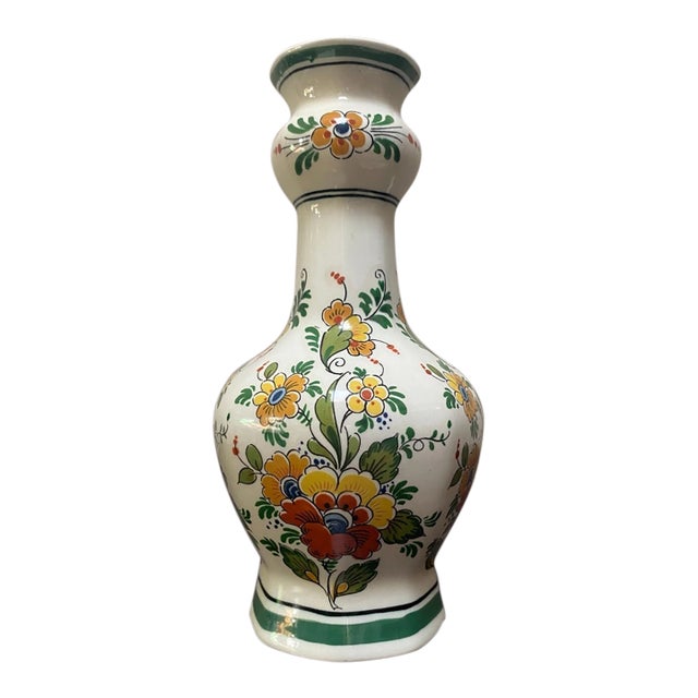Vintage Delft Polychrome Pottery 8" Floral Holland Vase For Sale