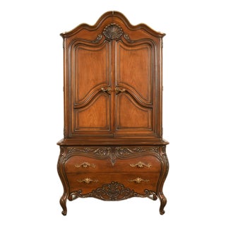 Romweber French Rococo Louis XV Carved Walnut Armoire Dresser, Circa 1960s For Sale