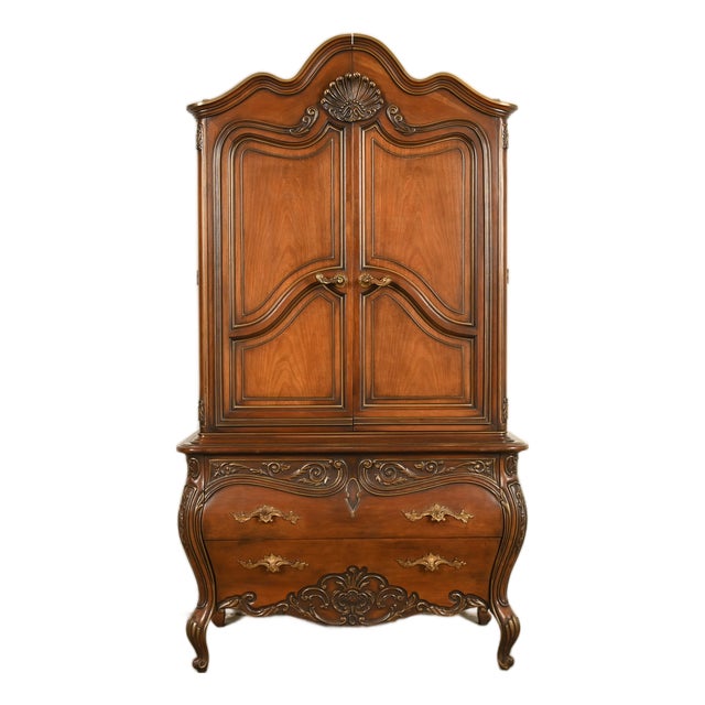 Romweber French Rococo Louis XV Carved Walnut Armoire Dresser, Circa 1960s For Sale