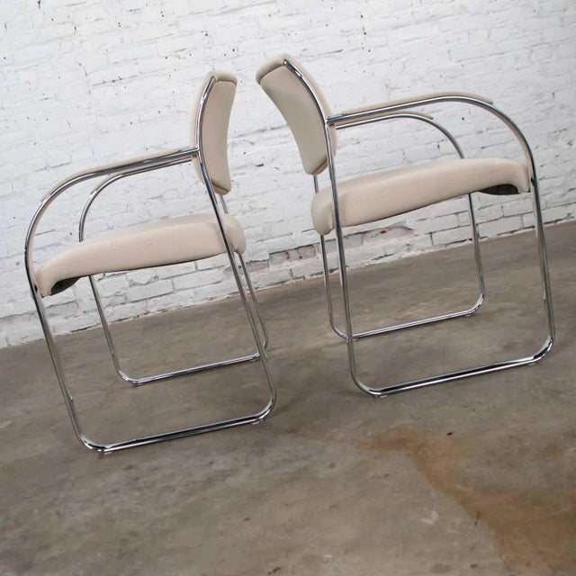 Vintage Modern Dining Armchairs Off White and Chrome by Steelcase - A Pair For Sale - Image 9 of 12