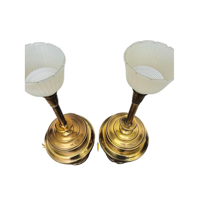 Vintage Brass Rembrandt Lamp Co Pair Design Original Lamp Glass Shade Patina This is a beautiful pair of vintage brass...