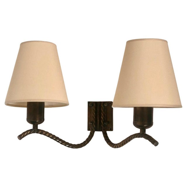Brass Wall Lamp with Silk Shades, 1930s For Sale - Image 14 of 14