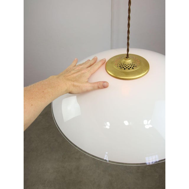Mid-Century Italian Saucer Glass and Brass Pendant Lamp For Sale - Image 5 of 16