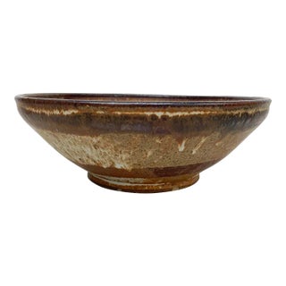 1977 Speckled Art Pottery Bowl Signed Rucker Mid-Century Modern Studio For Sale