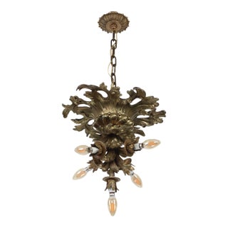 Mid 20th Century French Empire Gilt Cast Bronze 5 Light Chandelier For Sale