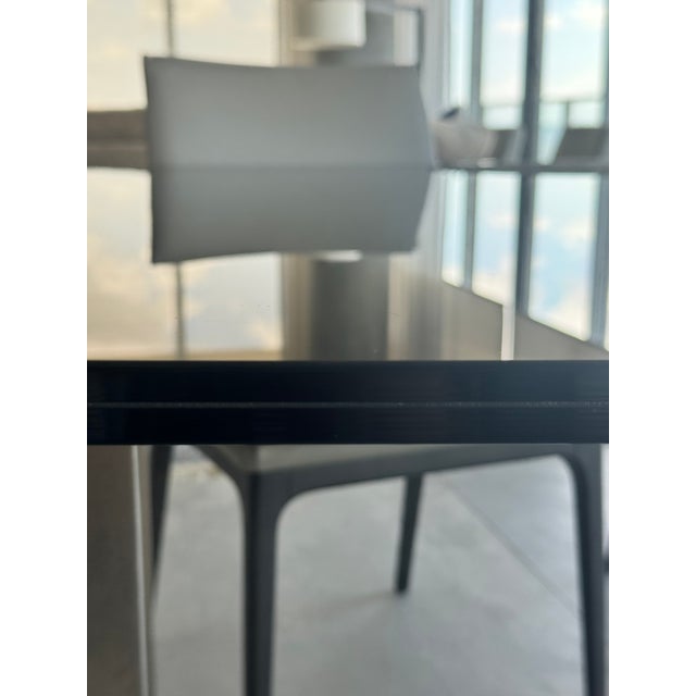 Contemporary Artefacto Brand Modern Glass Table With Steel Base in Bronze Finish For Sale - Image 3 of 14