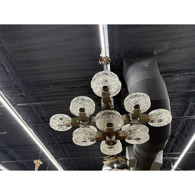 Metal Italian Modern Chrome, Stainless and Glass Chandelier by Oscar Torlasco For Sale - Image 7 of 11