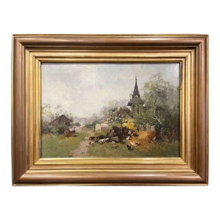 19th Century French Farmyard Oil Painting by Galien-Laloue as Kermanguy For Sale