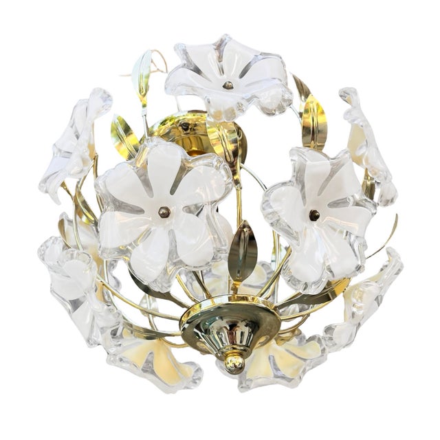 Metal Hollywood Regency Floral Ceiling Lamp, Italy, 1980s For Sale - Image 7 of 17