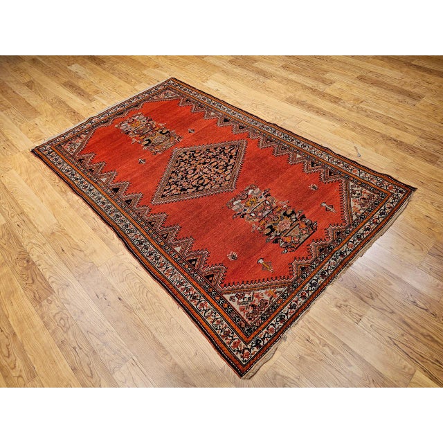 Vintage Malayer Area Rug, Hand-Knotted Wool, Geometric Tribal Pattern, 4x7, Terracotta & Navy For Sale - Image 12 of 18
