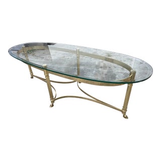 1960s Vintage La Barge Hollywood Regency Brass and Glass Coffee Table For Sale