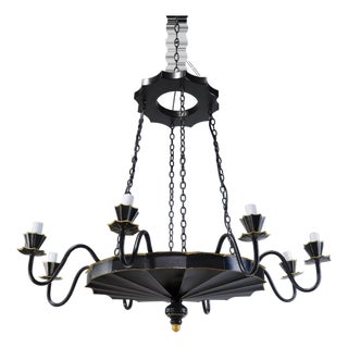 Vintage Handcrafted Iron Black and Gold 8-Light Pendant Chandelier For Sale