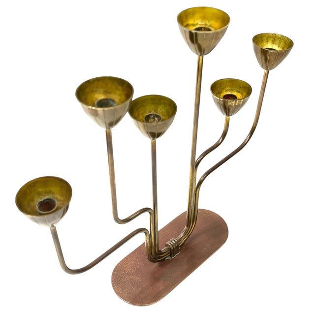 1950s Mid-Century Swedish Brass Candelabra by Gunnar Ander For Sale - Image 6 of 10