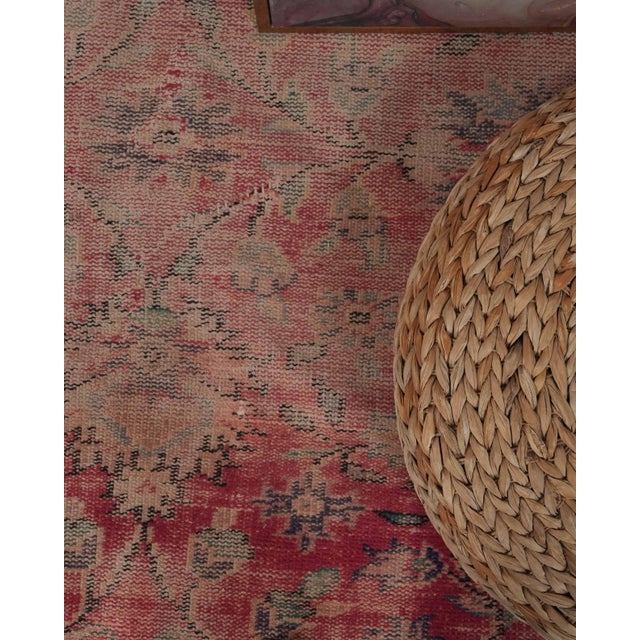 1970s Vintage Handmade Wool Floral Red Area 7x10 Rug For Sale - Image 4 of 12