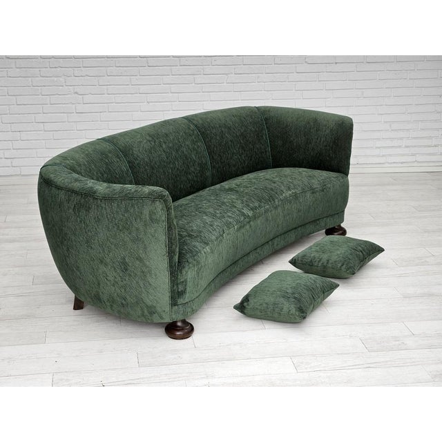 Vintage Danish Velour 3 Seater Banana Sofa, 1960s For Sale - Image 4 of 18