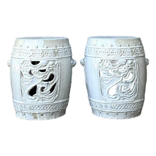 Vintage Glazed Ceramic Garden Stools - A Pair For Sale