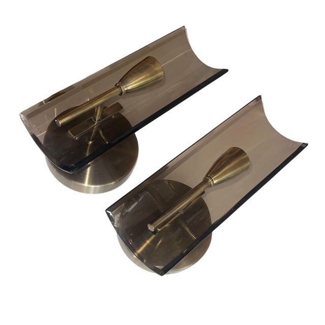 Pair of Cristal Arte Smoky Glass Italian Sconces 1960s For Sale - Image 9 of 10