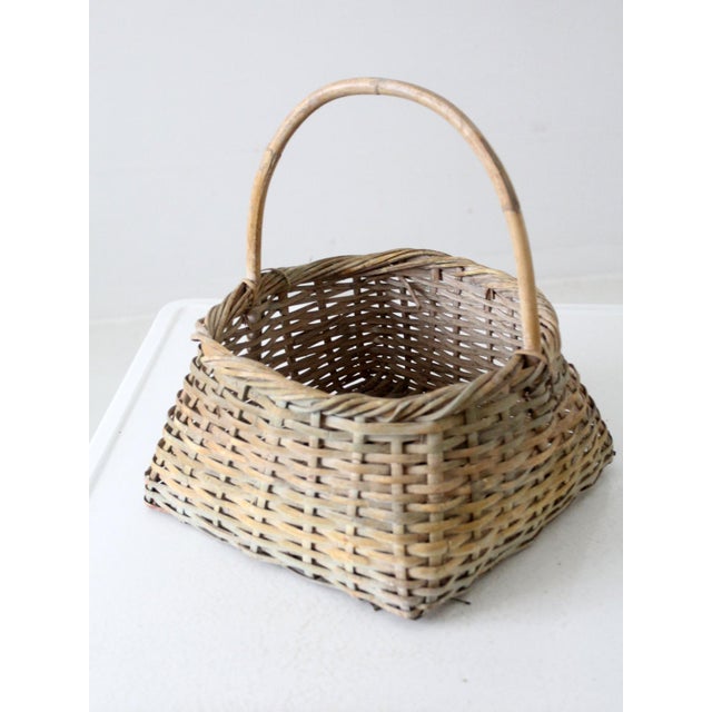 Cream Vintage Handwoven Cottage Basket For Sale - Image 8 of 12