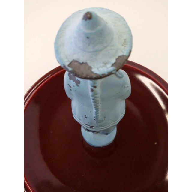 Ceramic Asian Porcelain Trinket Dish With Metal Man on Top For Sale - Image 7 of 9