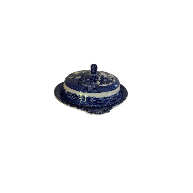 Victorian Antique e.b. & j.e.l. Blue Willow Covered Butter Muffin Dish Original Ceramic Liner Staffordshire, England 1890s For Sale - Image 3 of 8