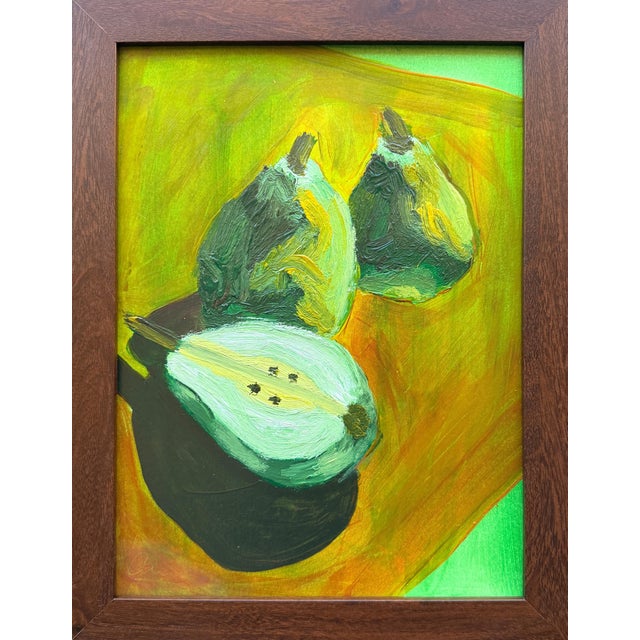 Contemporary Contemporary Green Pear Still Life Painting, Acrylic on Paper, 9x12 For Sale - Image 3 of 3