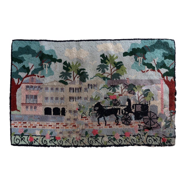 1940s Handmade Vintage American Hooked Rug 1.8' X 2.8' For Sale
