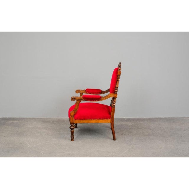 Antique Mahogany Armchair in Red, 1800s For Sale - Image 6 of 17