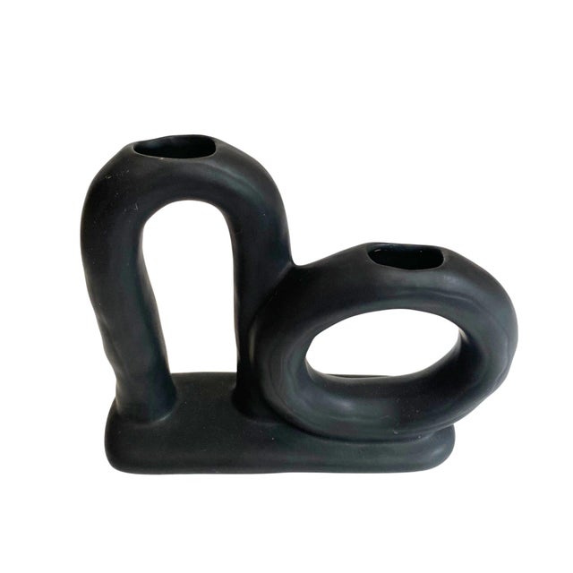 Modern Matte Black Ceramic Looped Bud Vase For Sale - Image 4 of 5