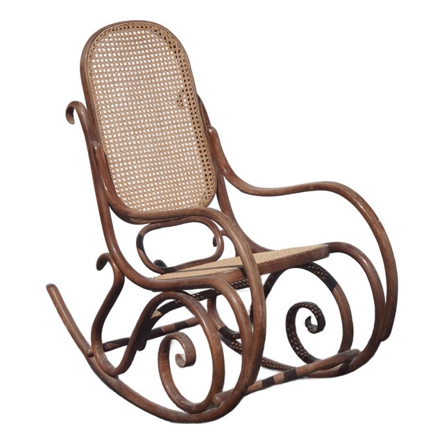 Vintage Country Style Bentwood Thonet Style Rocking Chair W New Cane For Sale