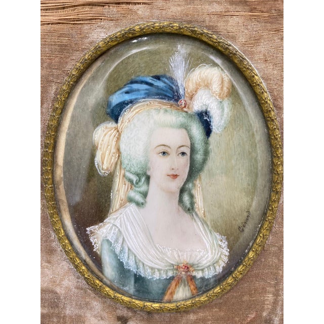 Antique Marie Antoinette Miniature Portrait by Gerard French Gilt Framed Signed For Sale - Image 10 of 12