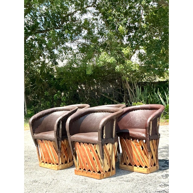 Vintage Boho Leather Equipale Chairs - Set of 5 For Sale - Image 10 of 12