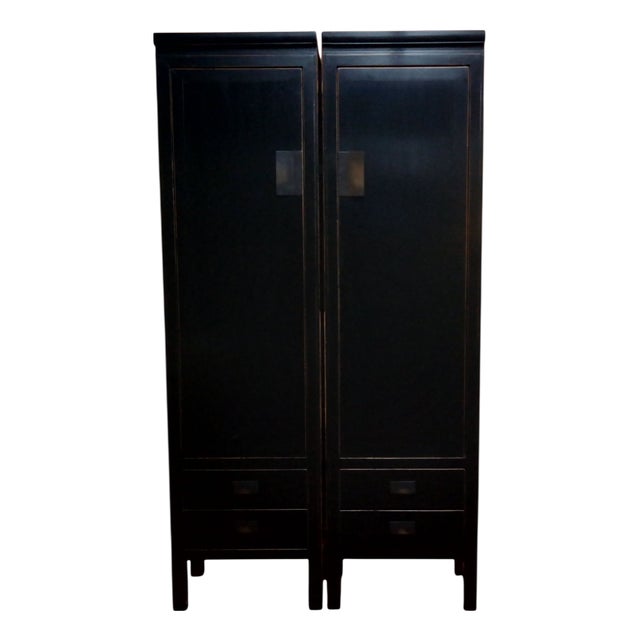 Vintage Cabinet in Black Lacquered Ash, 2010s, Set of 2 For Sale