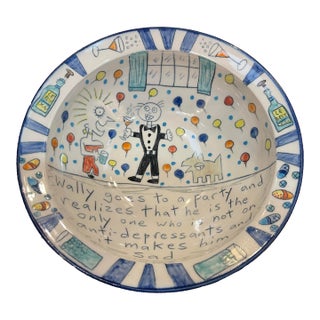 Fabulously Quirky Wallyware Art Pottery Bowl. Poor Wally!! For Sale
