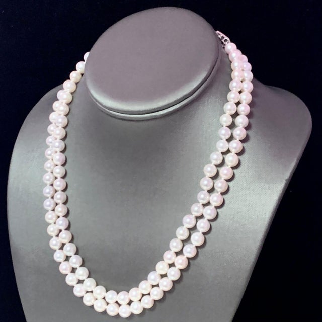 2010s Diamond Akoya Pearl 2-Strand Necklace 14k Gold Certified For Sale - Image 5 of 11