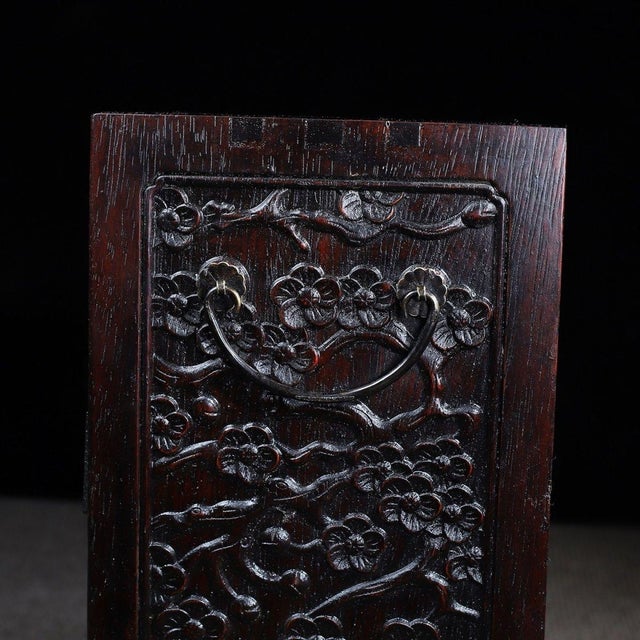 Vintage Chinese Hardwood Carved "Plum Blossom" 5-Drawer Cabinet / Jewelry Chest For Sale - Image 9 of 10