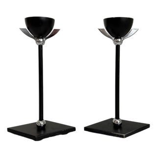 Memphis Chrome Winged Candle Holders, a Pair For Sale