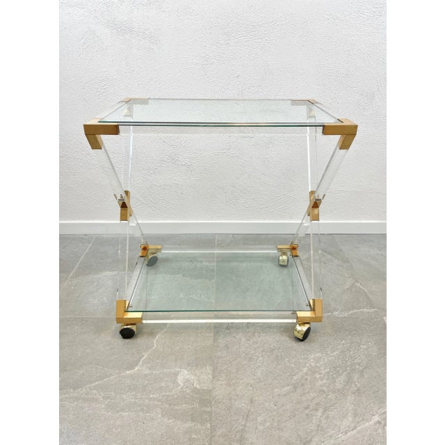 Metal Acrylic Brass & Glass Serving Cart, Italy, 1970s For Sale - Image 7 of 13