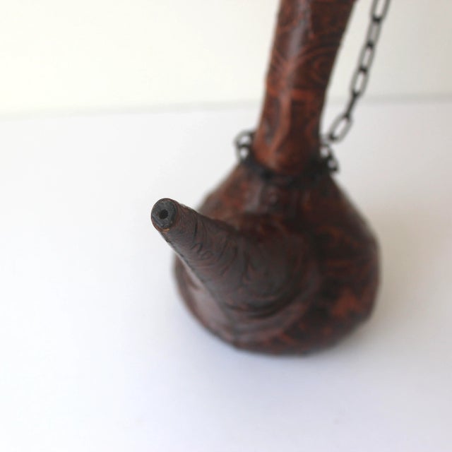 Brown Vintage Spanish Tooled Leather Porron Wine or Liquor Decanter For Sale - Image 8 of 10
